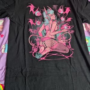 Black Graphic Tee with Pink Design